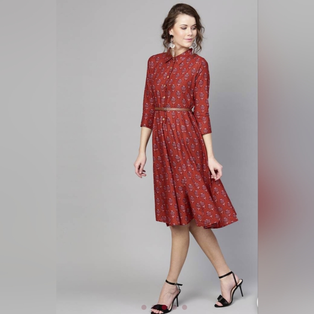 Red Floral Print Shirt Dress *NWOT